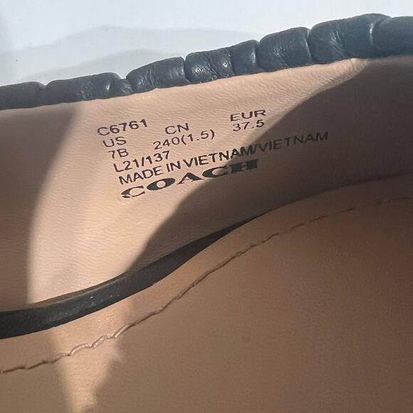 Coach Black Leather Slingback Heels w/ Gold Bead Detail | Size 7 - Picture 5 of 10